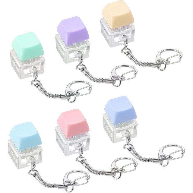Qianyu 6 Pack Keyboard Fidget Toy Fidget Clicker Keyboard Keychain Decompression Button Finger Clicker Toys Keycap Fidgets Keychain for Adults DIY Crafts Party Supplies