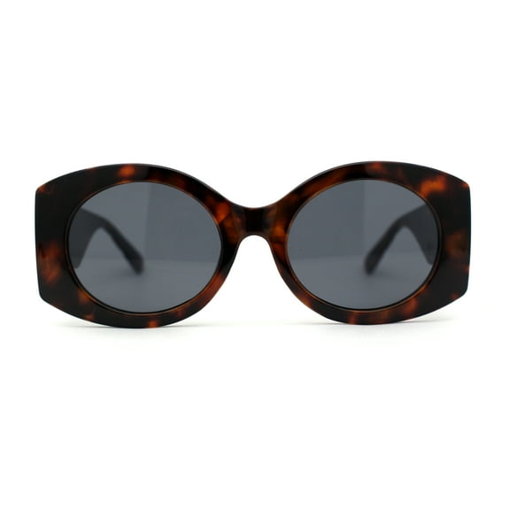 Womens Iconic Clout Mod Oval Thick Arm Plastic Sunglasses Tortoise Black