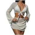 thumbnail image 2 of UTSJKR Women's Swimsuits Cover Ups Set for Crochet Bathing Suit Hollow Out 2 Piece Flattering Bikini Coverup Beach Swimwear White L, 2 of 7