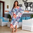 thumbnail image 2 of XYZCANDO Hawaii Leaves Kaftan Dresses for Women Plus Size Swimsuit Cover up Batwing Sleeve Beach Cover Ups Hawaiian Dress Loungewear Beach Robe Resort Wear Cruise Outfits, 2 of 7