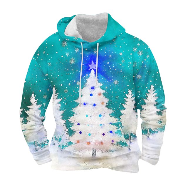 Sudadera con capucha para hombre, informal, con cordón, estampado navideño, deportiva, blusa de poliéster