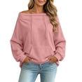 thumbnail image 3 of Women's Sweatshirts Crewneck Off Shoulder Sweatshirt with Pocket Casual Loose Fit Daily Outfits Fall Winter Tops, 3 of 10