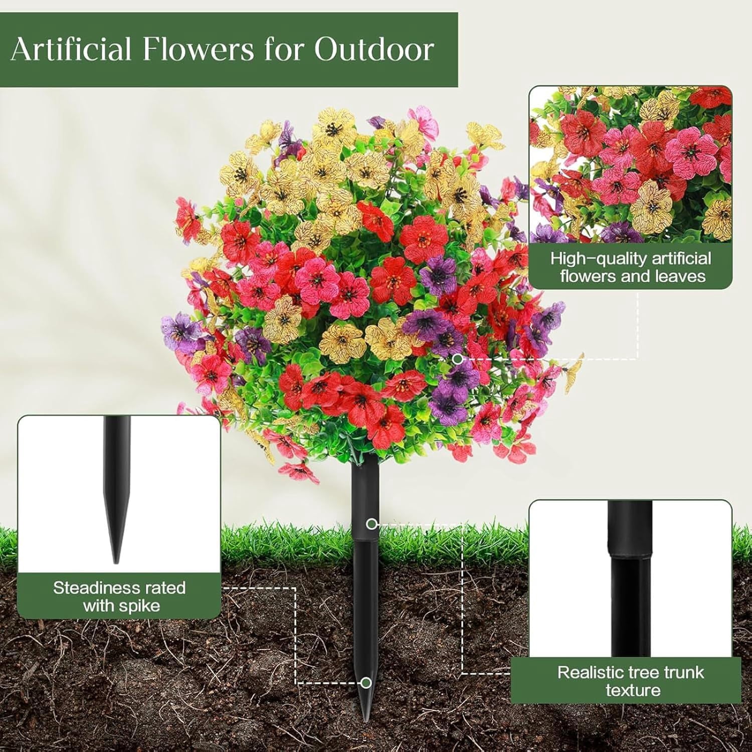 Artificial Violet for Outdoor Indoor Garden Home Decoration, 18" UV Resistant Waterproof Faux Plants with Ground Stake, Porch & Patio Landscaping