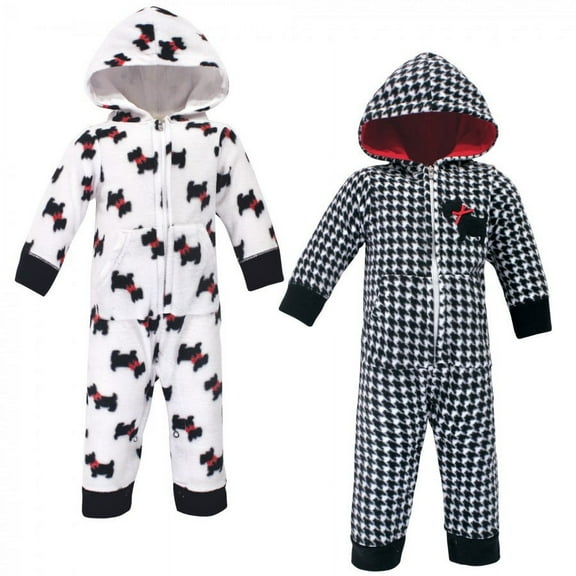 Hudson Baby Infant Girl Fleece Jumpsuits, Coveralls, and Playsuits 2pk, Scottie Dog, 9-12 Months