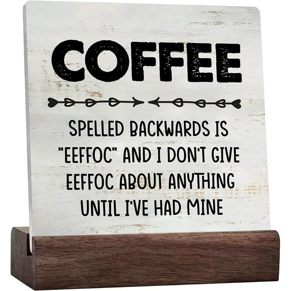 Rustic Coffee Spelled Backwards Is Eeffoc Sign Funny Coffee Ceramic Table Sign Farmhouse Home Kitchen Desk Shelf Decor
