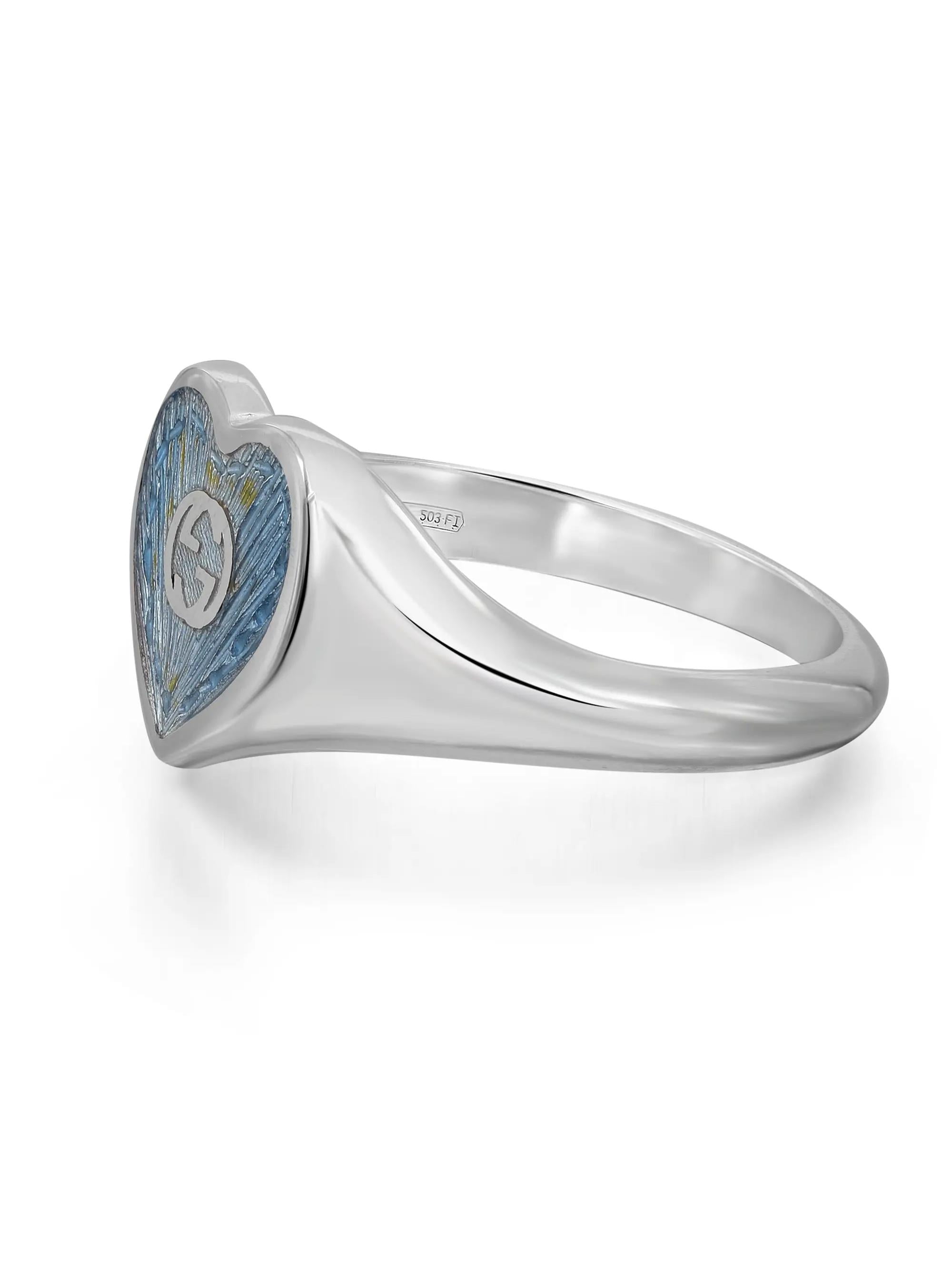 Gucci Blue Enamel Heart Interlocking G Ring 925 Sterling Silver