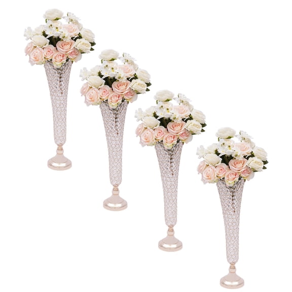 Golden 4 Pack 21" Crystals Trumpet Vase Flower Stand Wedding Table Centerpiece