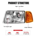 thumbnail image 2 of for 2001 2002 2003 2004 2005 2006 2007 2008 2009 2010 2011 Ford Ranger Headlight Assembly Clear Lens Chrome Housing with Amber Reflector Headlight Replacement Driver and Passenger Side, 2 of 7