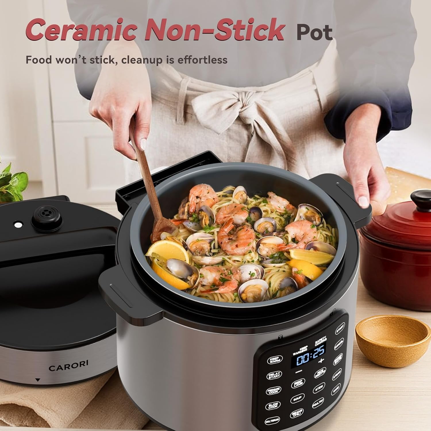 Electric Pressure Cooker 6 Qt, 9 Functions Programmable  with IMD Touchscreen, Rice Cook, Slow Cook, Steam, Sauté, Warm, 16+ Safety Features, 1000W Silver