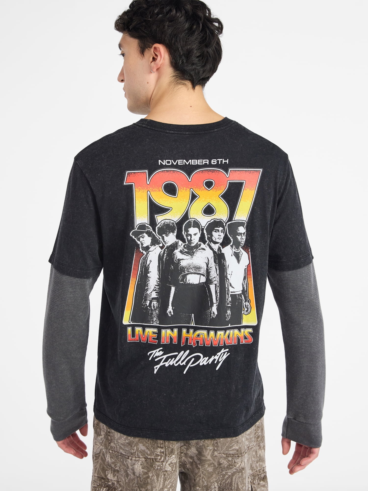 Netflix Stranger Things Hawkins Graphic T-Shirt with Long Sleeve Thermal Sleeves from No Boundaries, Men’s and Big Men’s