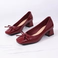 thumbnail image 5 of Women's Pumps Shoes for Women Trendy Square Toe Bow Decor Leather Block Heel Pumps Comfortable Casual Dress Shoes Spring Summer Fashion Plus Size Black Shoes for Women, 5 of 10