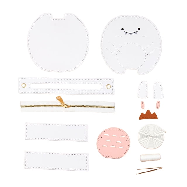 1 juego de suministros para hacer bolsos de hombro de cuero sintético, costura artesanal, artesanía en cuero. Blanco