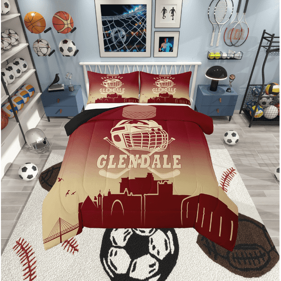 Erosebridal Football Glendale Bedding Twin Comforter Set, Soccer Sport Down Comforter, Wheat Red Reversible Comforters & Duvets, Lightweight Bedroom Decorative, 2 Pieces