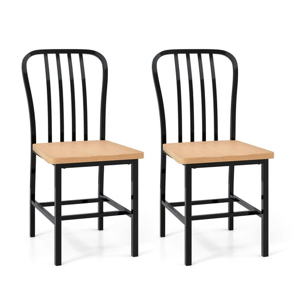 Costway Dining Chairs Set of 2 High Back Navy Chairs Metal Frame Footrests Kitchen Black