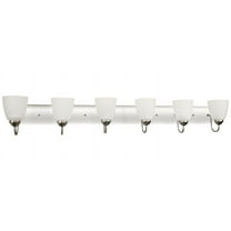 Kira Home Armada 49" 6-Light Over Mirror / Bathroom Light, Frosted Glass Shades, Curved Arms, Brushed Nickel