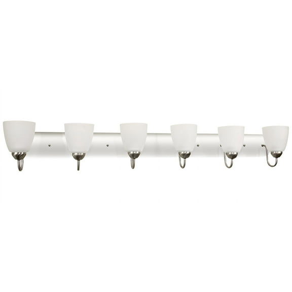 Kira Home Armada 49" 6-Light Over Mirror / Bathroom Light, Frosted Glass Shades, Curved Arms, Brushed Nickel