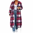 thumbnail image 7 of CHGBMOK Women Long Plaid Hooded Jacket Full Zip Up Loose Coat Casual Drawstring Hem Outerwear with Pockets, 7 of 7