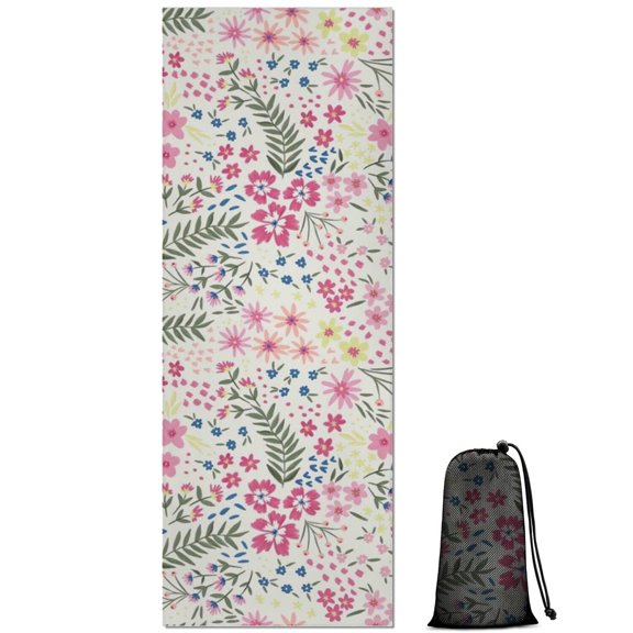 Pioneer Flower Floral Print Pattern Hot Yoga Mat Towel Non Slip for Hot Yoga - Quick-Drying Yoga Mat Cover with 4 Corner Pockets with Travel Bag - Hot Yoga Towel Non Slip 70"x26"