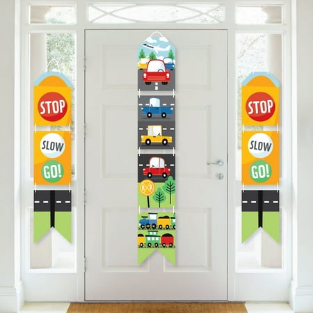 Big Dot of Happiness Cars, Trains, and Airplanes - Hanging Vertical Paper Banners - Transportation Birthday Party Wall Decoration - Indoor Door Decor