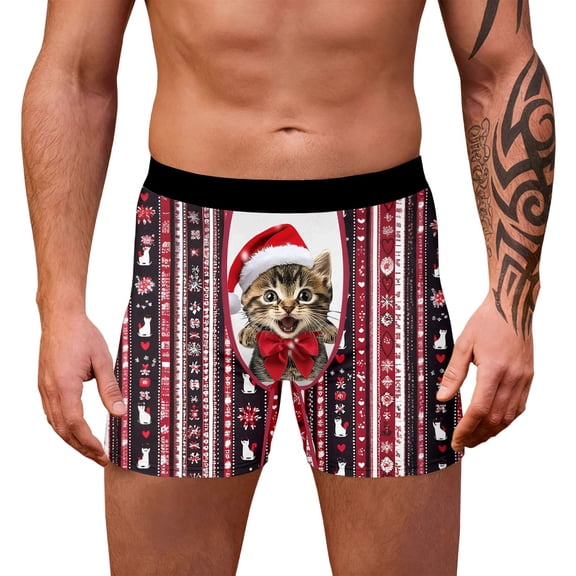 EliteGoogv Men Boxers Graphic Funny Underwear Novelty print Christmas Men Shorts Red XXXL
