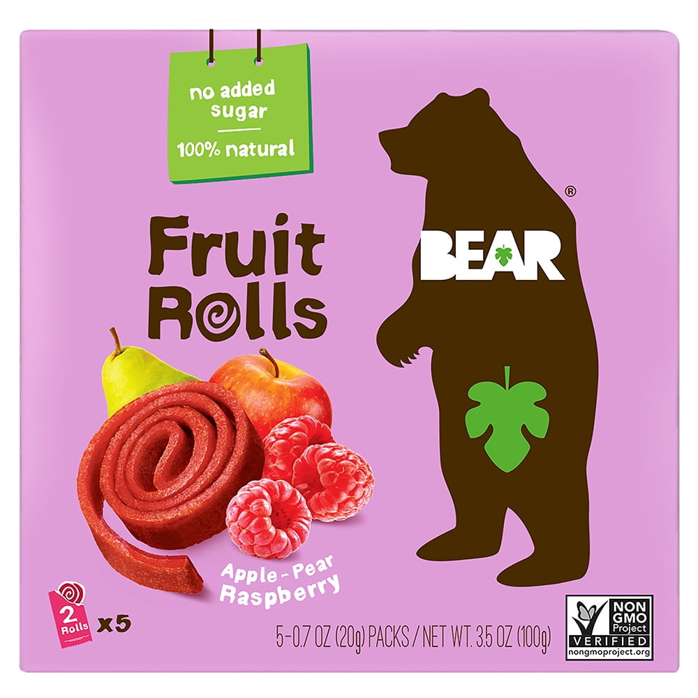 BEAR Fruit Snack Rolls Raspberry, 5 count, 3.5oz, NonGMO, GlutenFree