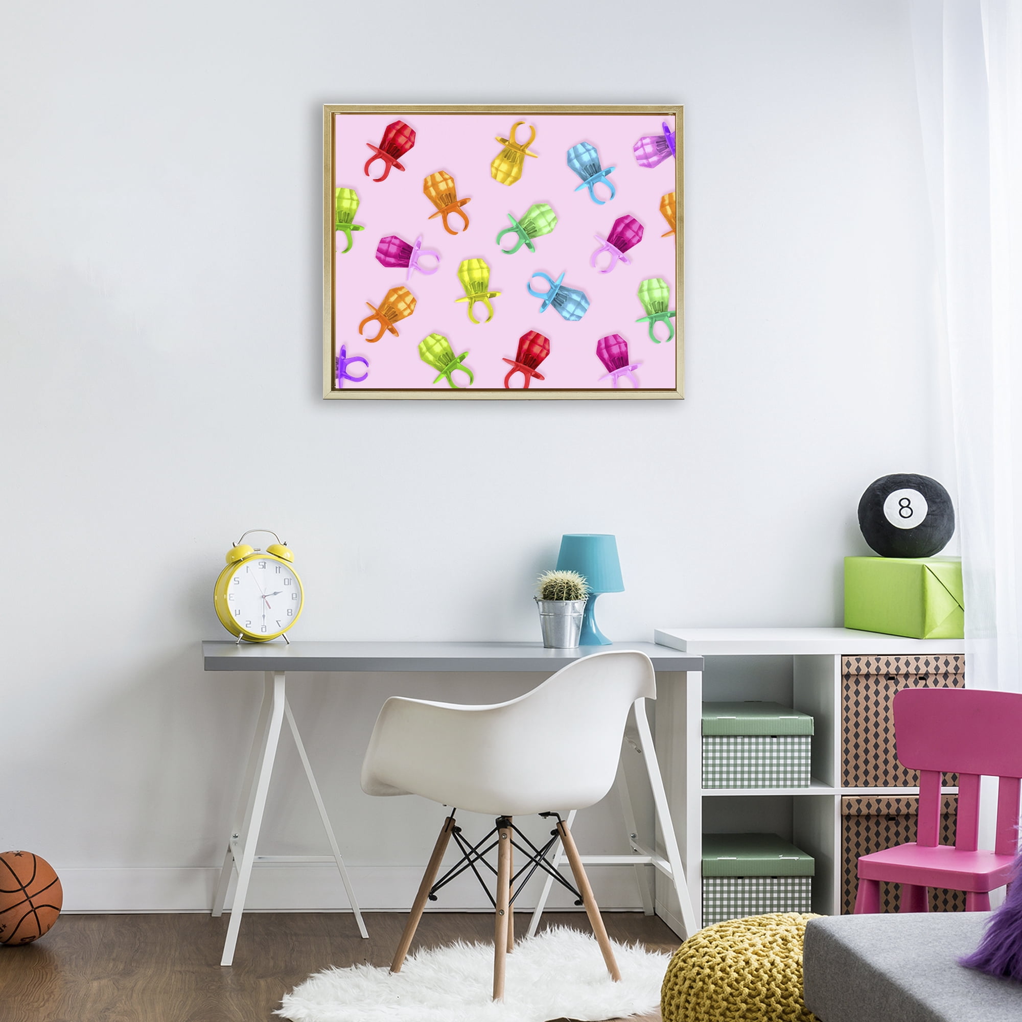Stupell Industries Candy Gem Ring Party Pattern Gold Framed Floater Canvas Wall Art, design by LISH Creative