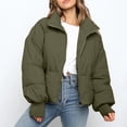 thumbnail image 2 of felwors Women’s Winter Cropped Puffer Jacket Coat Short Warm Quilted Jacket Army Green, XS, 2 of 8