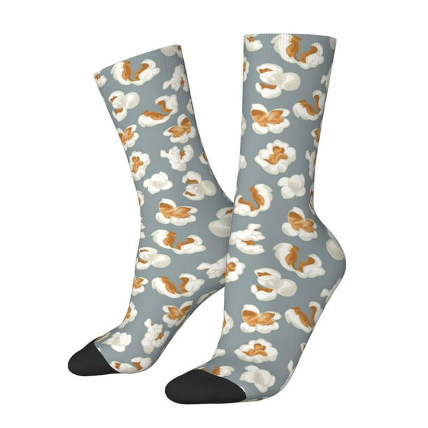 Fotbe White Popcorn Calcetas Largas con Estampado para Hombre y Mujer – Calcetas de Compresión Transpirables y Elásticas, Viajar y Uso Diario Talla 5-11