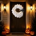 thumbnail image 3 of Halloween Ghost Wreath for Front Door，12 Glowing White Ghost Ribbon Wreath for Indoor & Outdoor Party Wall Window Porch Decoration，17.7 inches, 3 of 7