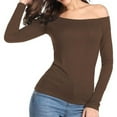 thumbnail image 4 of Lovskoo Women's 2024 Off Shoulder Tops T-Shirt Slim Long Sleeves Spring Fall Stretchy Shirts Blouses Top Brown, 4 of 6