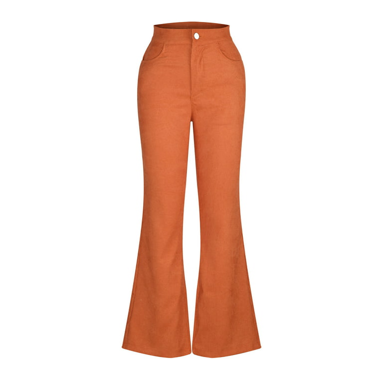 XFLWAM Women's High Waist Flare Pants Casual Wide Leg Bell Bottom Leggings  Solid Color Plus Size Long Trousers with Pockets Orange S