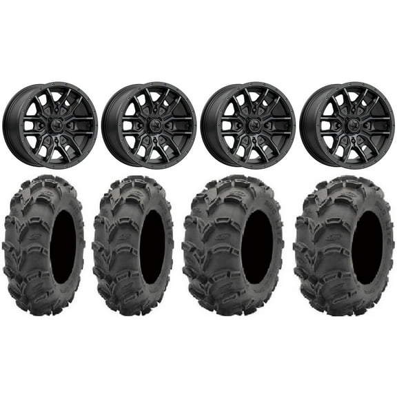 MSA Fang 14" Wheels Black 28" Mud Lite XL Tires Can-Am Maverick X3 / Honda Pioneer 1000 / Talon
