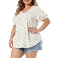 thumbnail image 4 of Agnes Orinda Women's Plus Size Floral Tops V Neck Ruffle Sleeve Summer Casual Blouses 2X White, 4 of 6