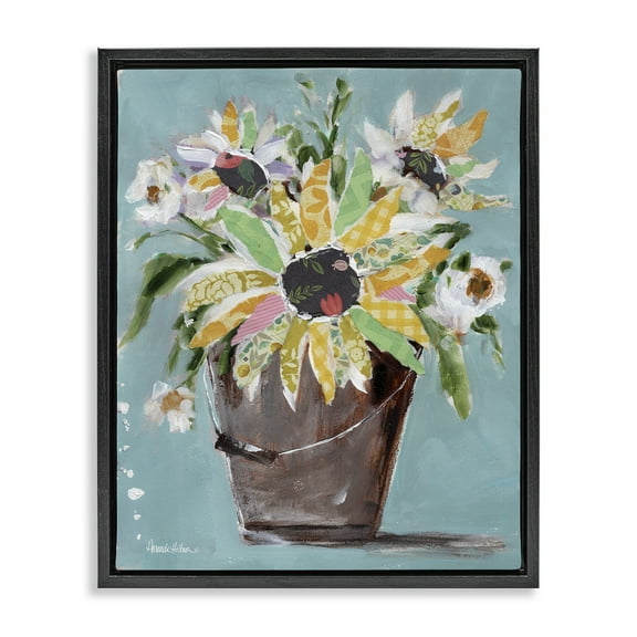 Stupell Industries Flower Bucket Bouquet Botanical & Floral Painting Black Floater Framed Art Print Wall Art, 17 x 21