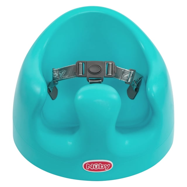 Nuby My Floor Seat - Silla portátil para bebé con cojín de espuma suave, arnés de seguridad y diseño de respaldo alto - 4+ meses - Aqua