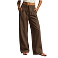 thumbnail image 6 of Women's Pants Baeitkot Women's Fashion Solid Color Elastic Waist Casual Button Pocket Straight Leg Pants Brown L, 6 of 7