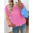 thumbnail image 4 of Womens Long Sleeve Tops Fall Fashion Crewneck Color Block Ribbed Knit Casual Loose Fit Pullover Shirts Rose Red M, 4 of 7
