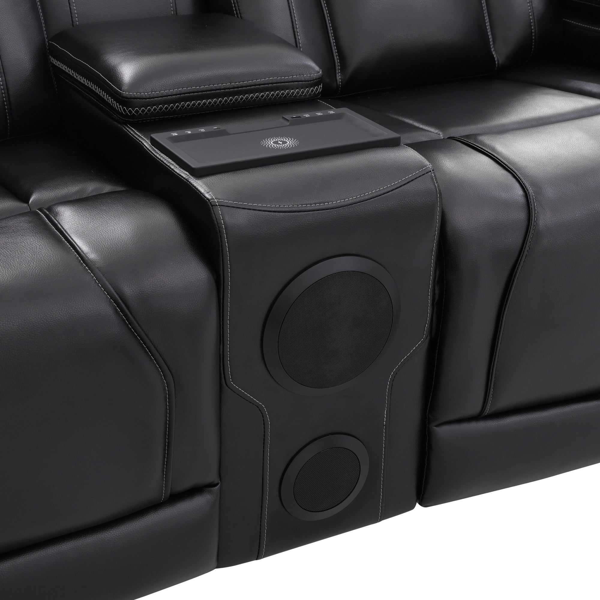 Gewnee 1+2+3 Piece Recliner Sofa Set, Air Leather Smart Sofa with Wireless Charging, Bluetooth Speaker, LED Light, Cup Holders & Storage, Adjustable Recline for Living Room, Black