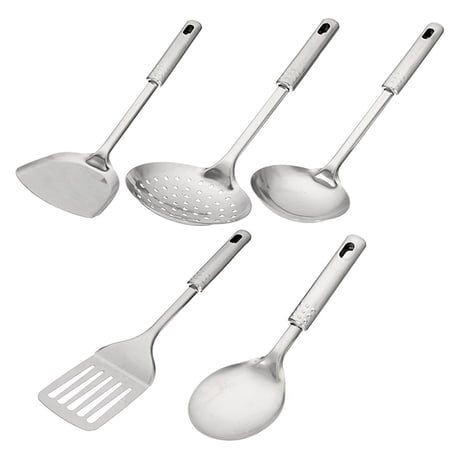 - 5 Piece Stainless Steel Utensil Set Kitchen Cooking Spoon Tools Skimmer Ladle