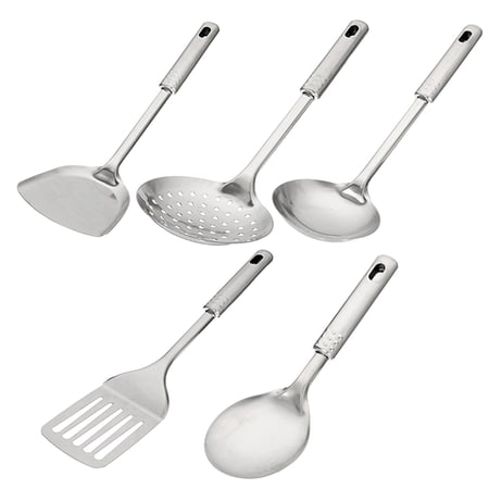 5 Piece Stainless Steel Utensil Set Kitchen Cooking Spoon Tools Skimmer (Best Stainless Steel Utensil Set)