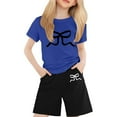 thumbnail image 2 of Gyexs Short Sets for Girls Size 3T-4T Fashion Cool Bowknot Printed Design Oversized Pullover Tops Shorts 2 Piece Outfits Spring Summer Clothes A01-BU2 3-4 Years, 2 of 5