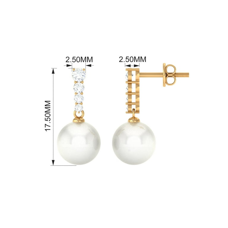 8.25 CT Freshwater Pearl and Diamond Drop Earrings, 8 MM Round