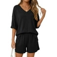 thumbnail image 4 of PRETTYGARDEN Womens 2 Piece Sets Oversized Vneck Half Sleeve Tops Shorts Lounge Set Casual Summer Travel Beach Outfits, 4 of 9