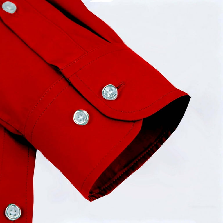 red dress shirt walmart Hessimy Boys' Long Sleeve Dress Shirts Classic Collared Button-Down Tshirt Solid Cotton Top with Chest Pocket boyss Long Sleeve Shirts casual(Red,11-