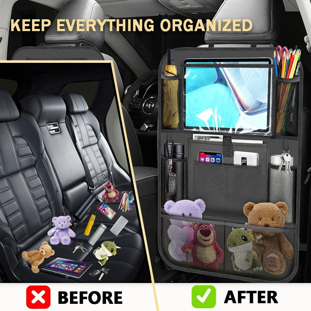 2X Haussimple Car Backseat Organizer 9 Pocket Vehicle Storage Kick Mat iPad  Holder, Height 24 