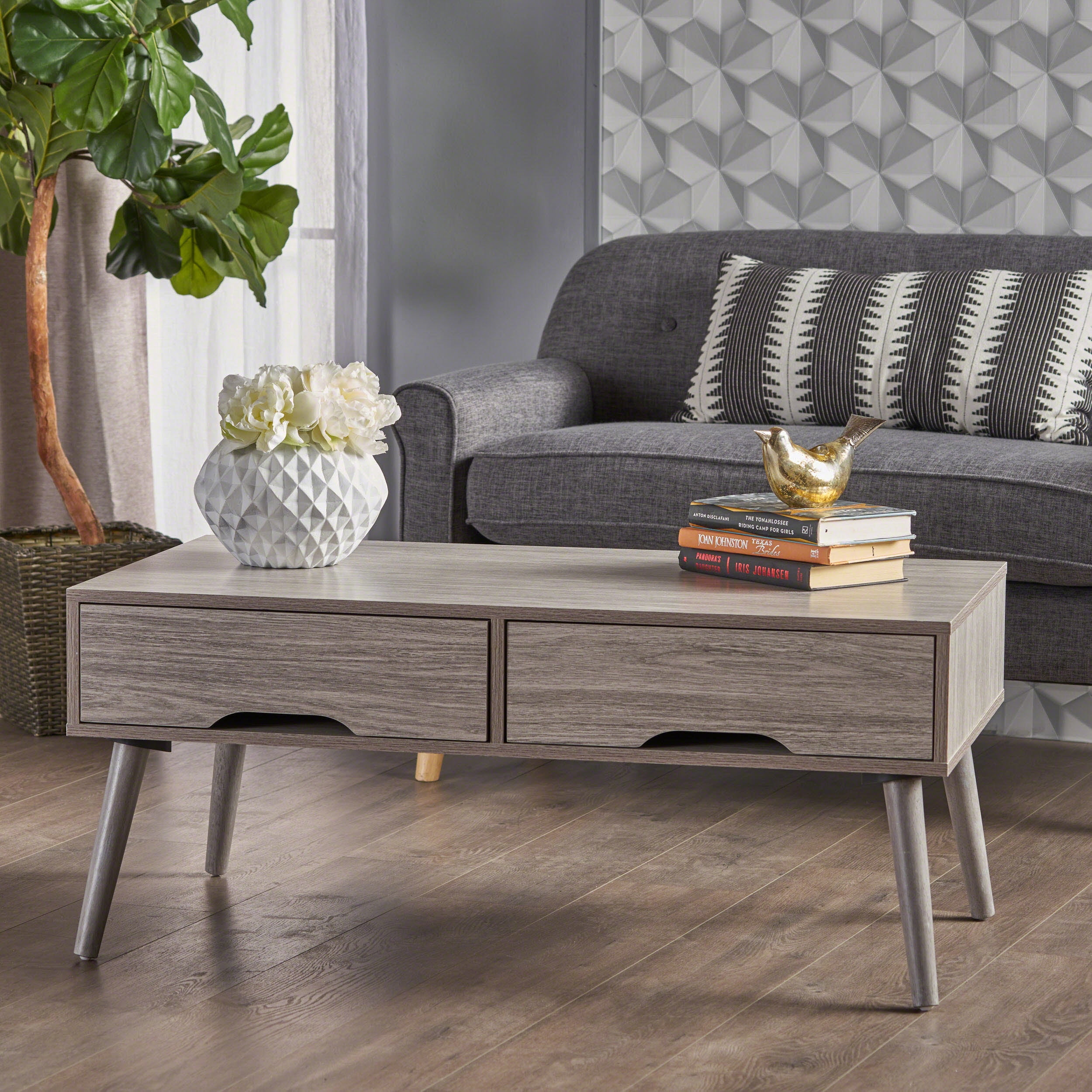 Naomi Mid Century Modern Fiberboard Coffee Table, Grey Oak Walmart
