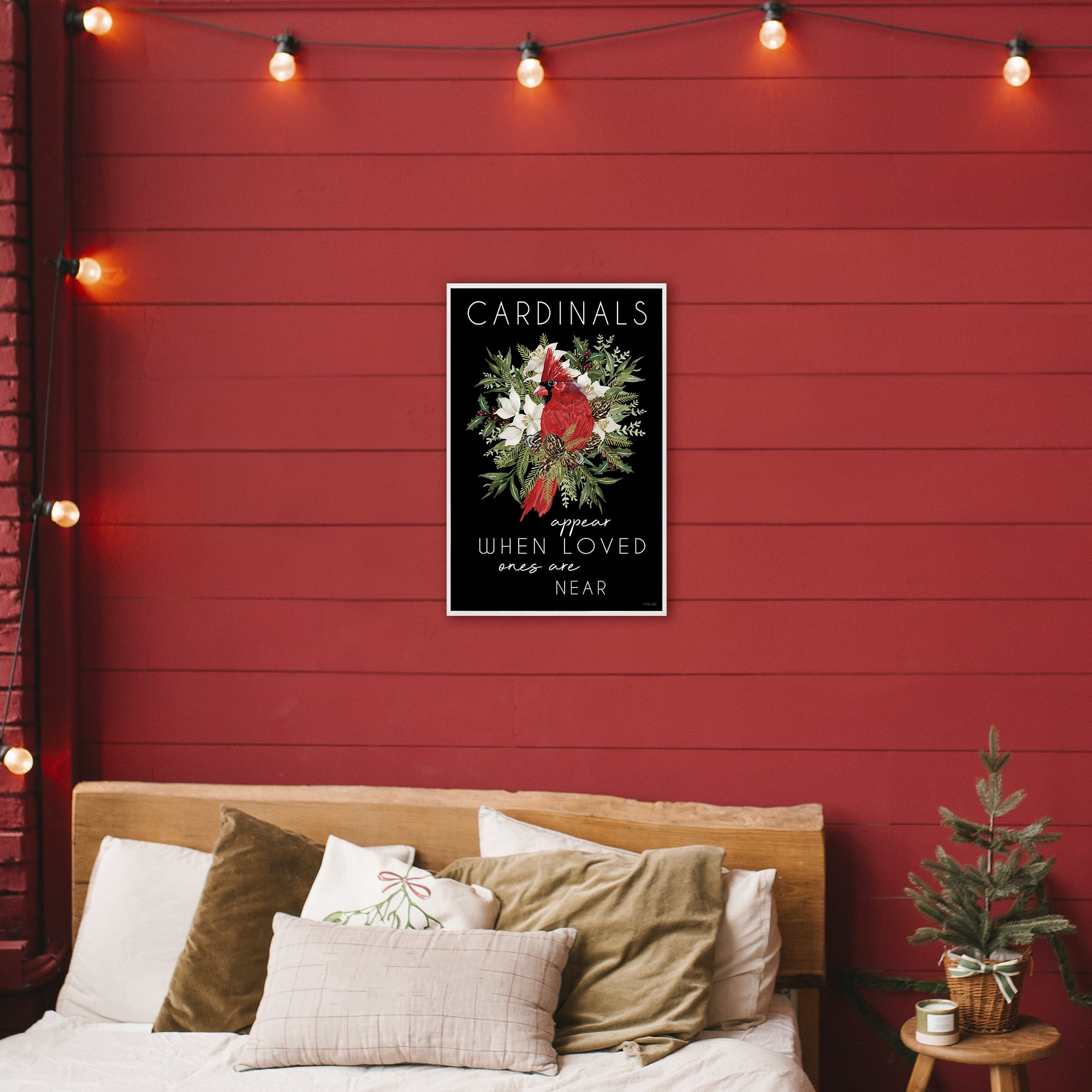 Cardinals Appear Seasonal Sentiment White Framed Giclee Art, design by Cindy Jacobs