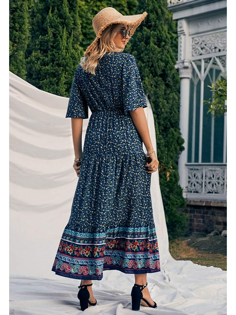 blue dress for baby girl Hunter Green Boho Paisley Button Down Midi Dress main image 1