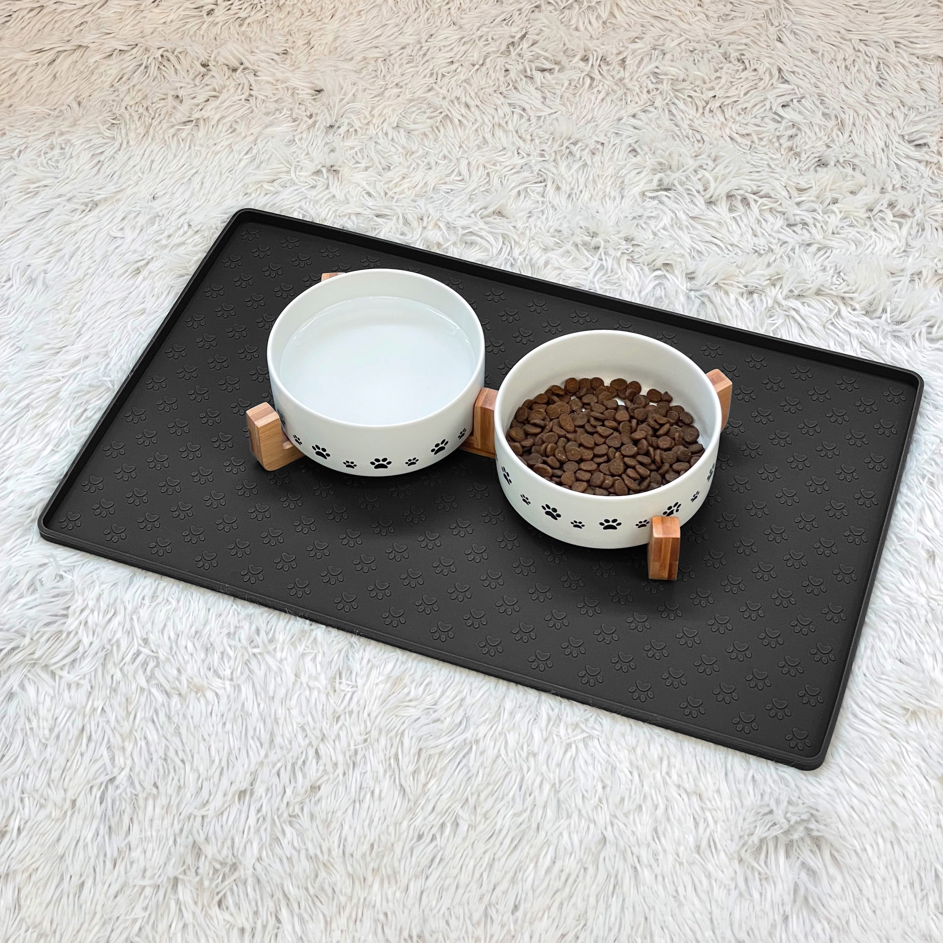 AAZZKANG Cat Feeding Mat Waterproof Cute Pet Mat for Food,Bowl,Water Black