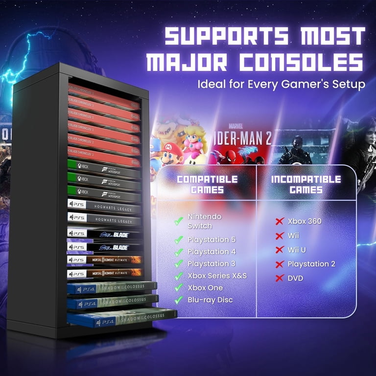 Universal Video Game Storage Tower for PS5, PS4, PS3, Nintendo